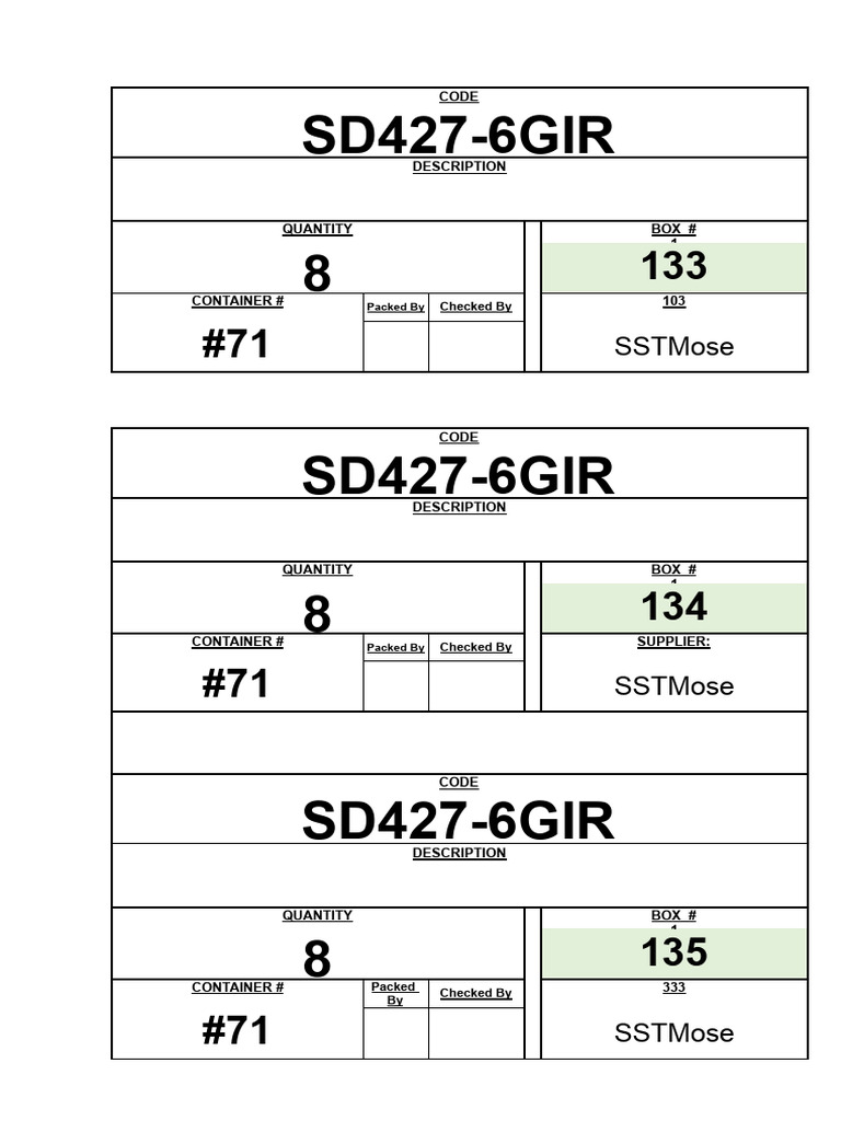 71 RM Product Master List Packiing List-14 - Box Labels 68 | PDF