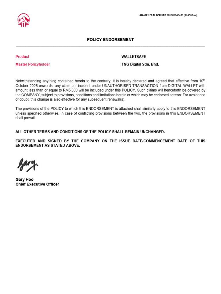 WalletSafe Policy Endorsement Details | PDF | Insurance | Debit Card