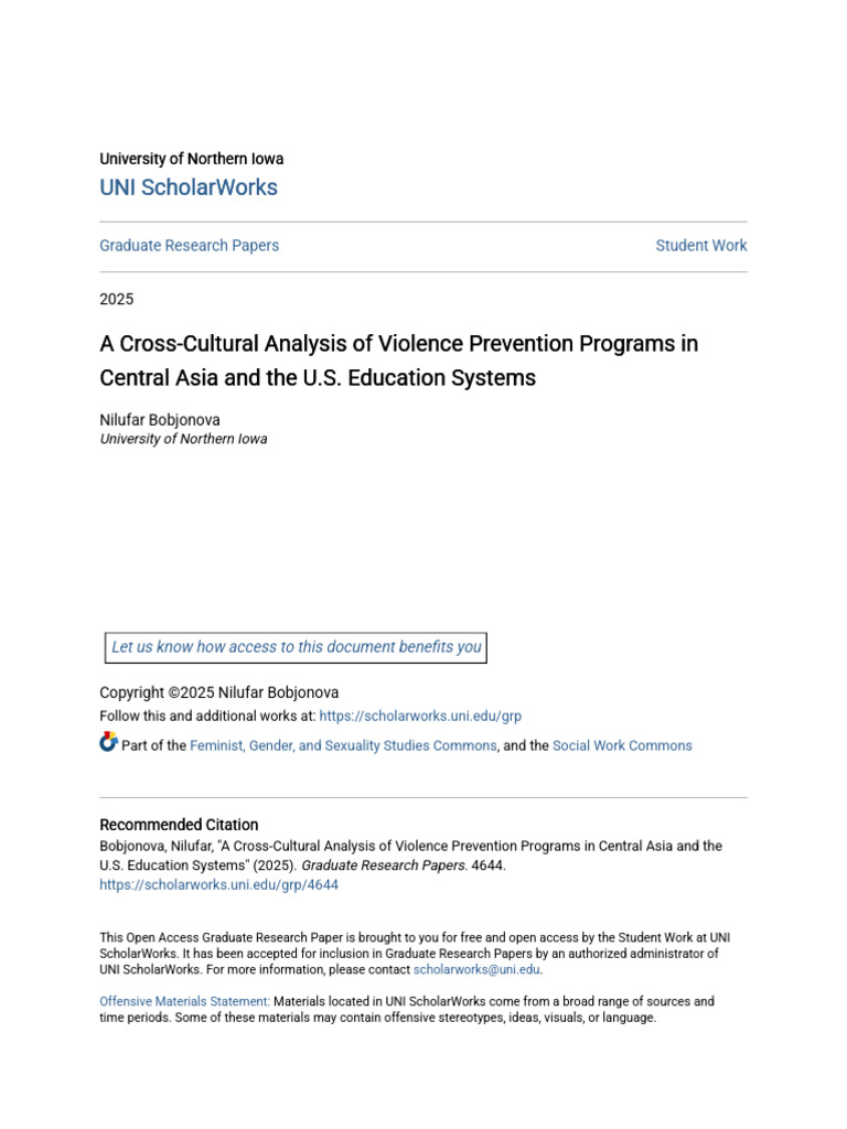 A Cross-Cultural Analysis of Violence Prevention Programs in Cent | PDF ...