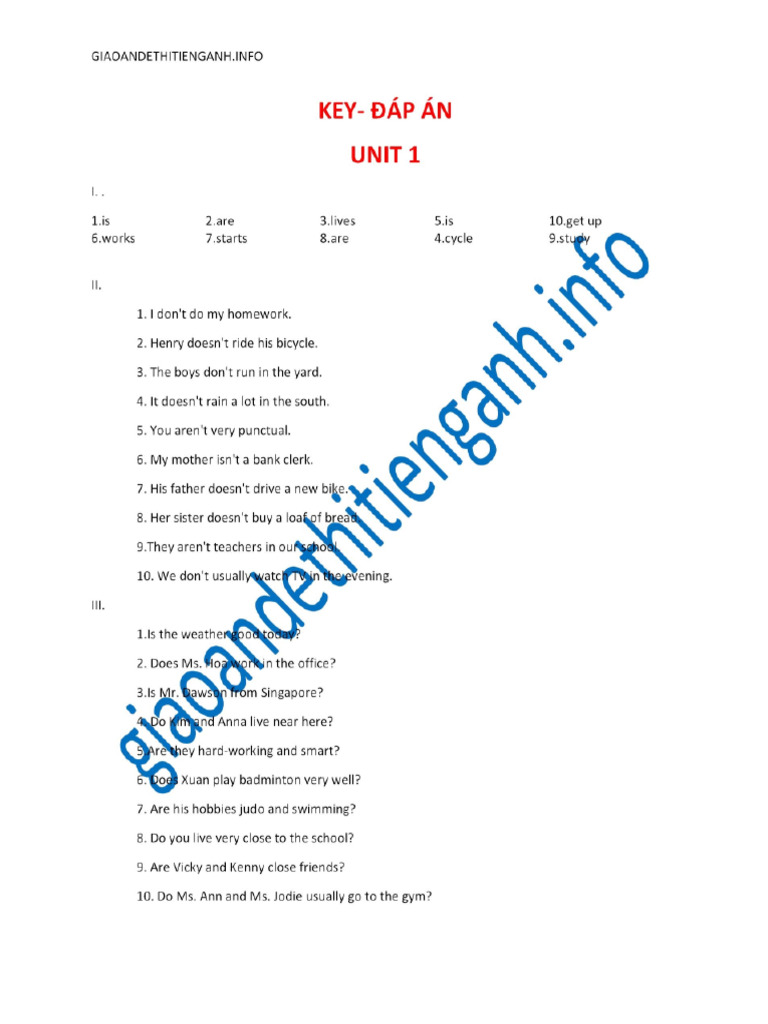 NGỮ PHÁP VÀ BÀI TẬP THỰC HÀNH TIẾNG ANH 7 KEY | PDF