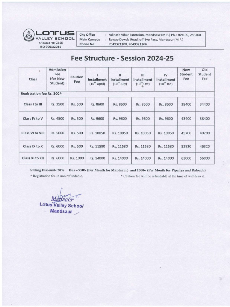 Fee Structure 2024 25 | PDF