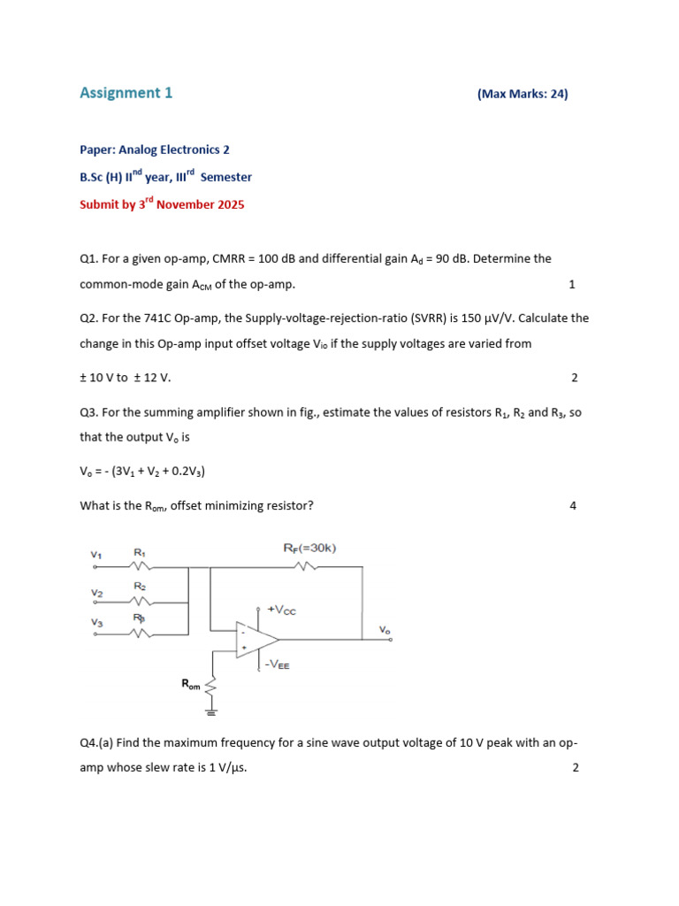Analog Electronics Assignment 1 | PDF