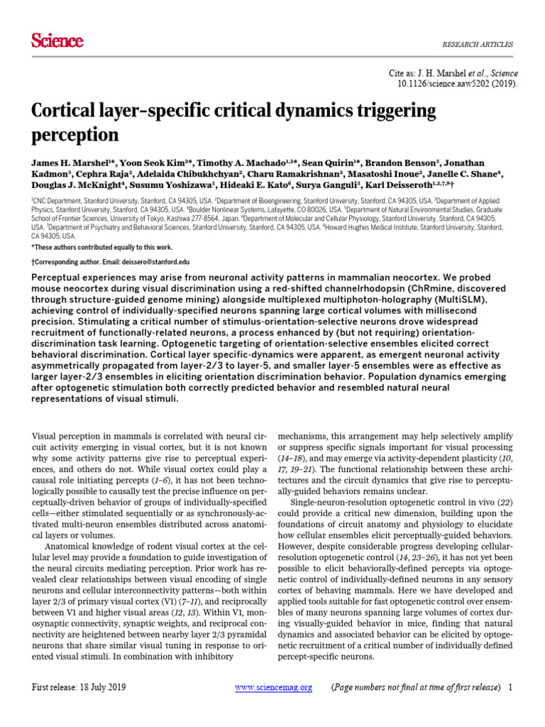 Optogenetic Control of Visual Perception | PDF | Perception | Visual Cortex