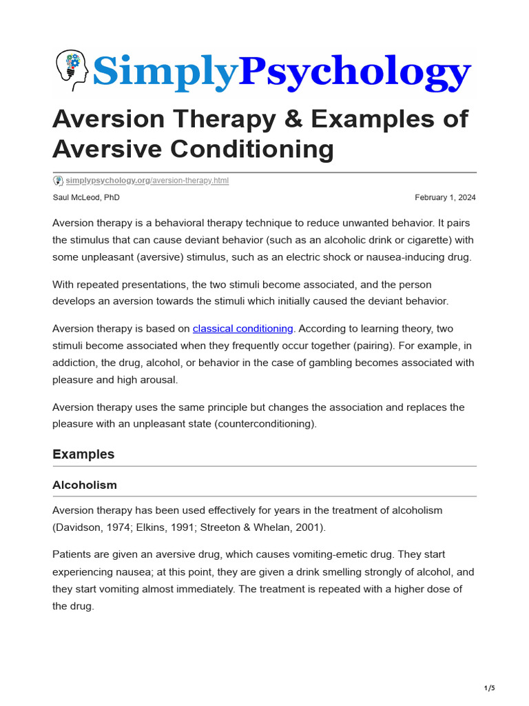 Aversion Therapy Amp Examples of Aversive Conditioning | PDF ...