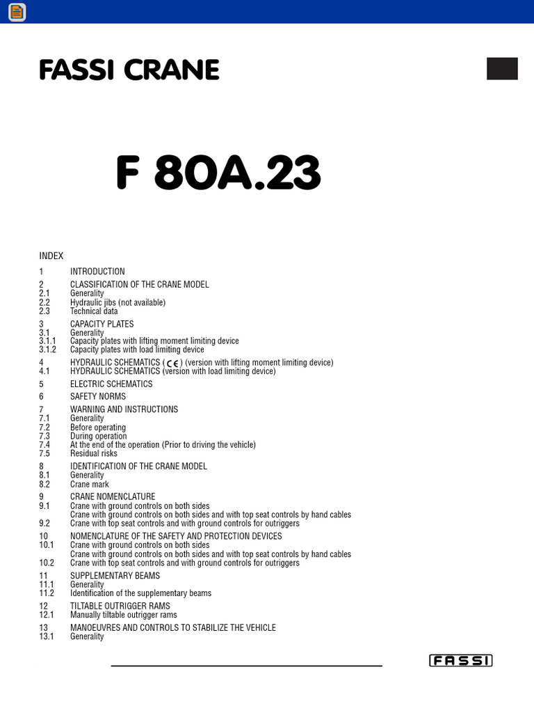 Fassi Crane F 80A.23 Use & Maintenance Guide | PDF | Crane (Machine ...