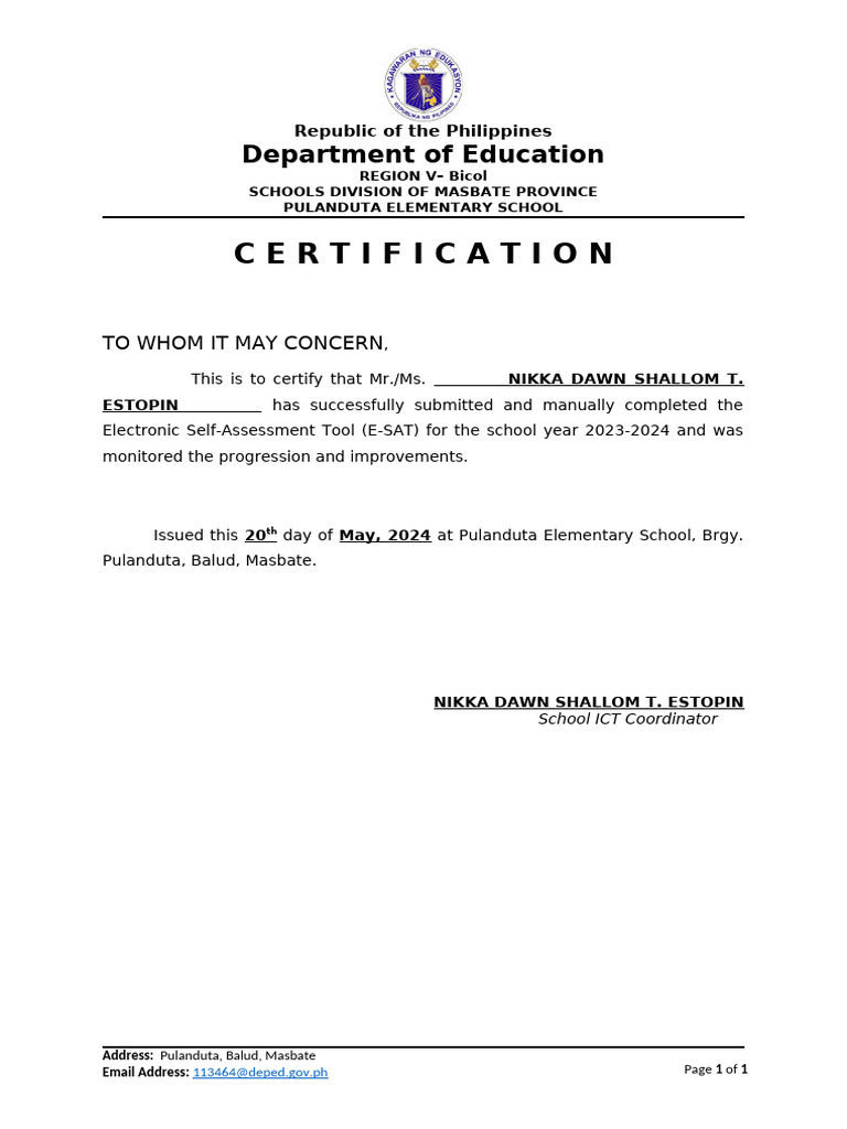 Ict E-Sat Certification | PDF