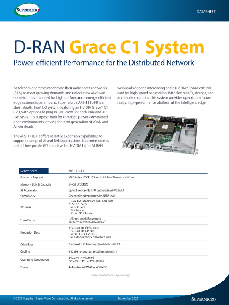 Supermicro ARS-111L-FR Edge System | PDF | Graphics Processing Unit ...