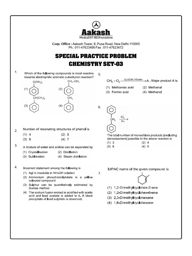 Chemistry Special Practice Set-03 | PDF | Chess Theory | Chess