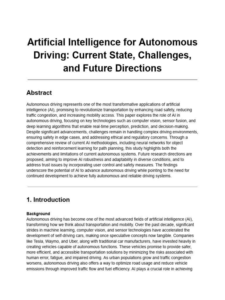 AI in Autonomous Driving: Challenges & Future | PDF | Artificial ...