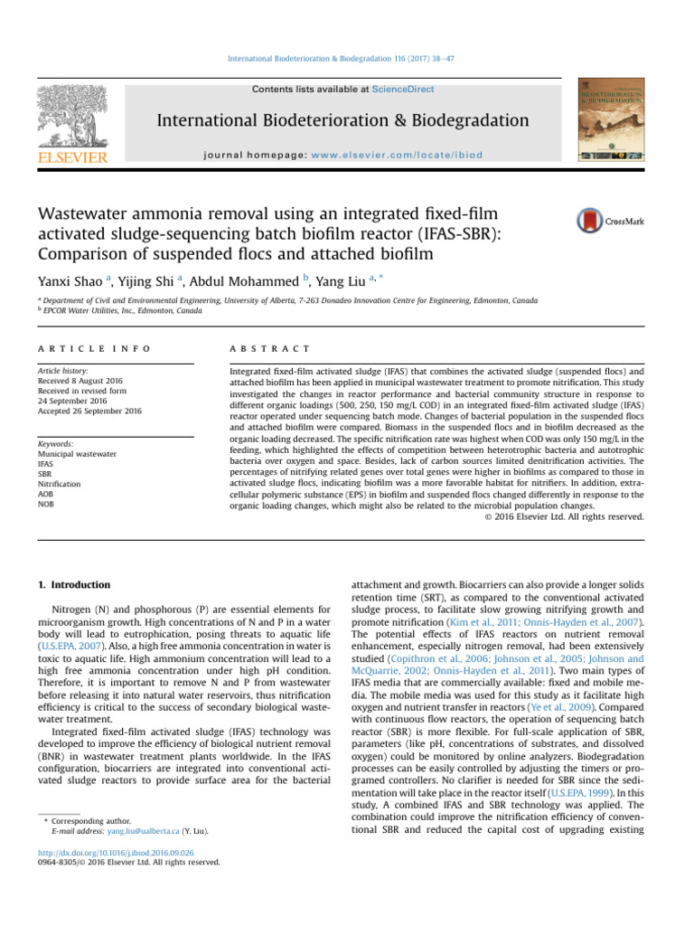 Ammonia Removal in IFAS-SBR Systems | PDF | Sewage Treatment ...