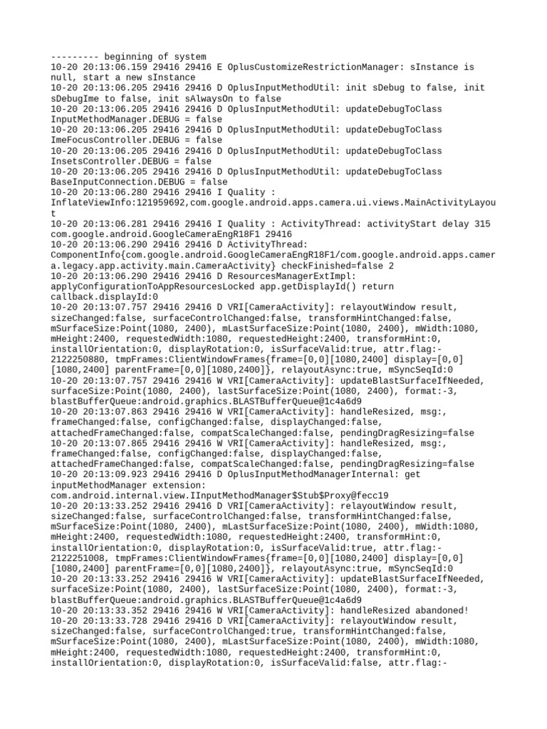 Camera Activity Debug Log Analysis | PDF | Software | Computing