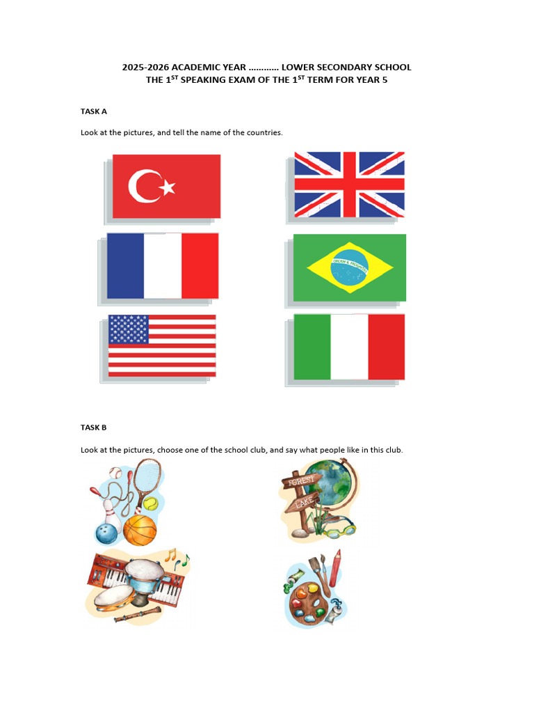 Year 5 Speaking Exam Guidelines | PDF