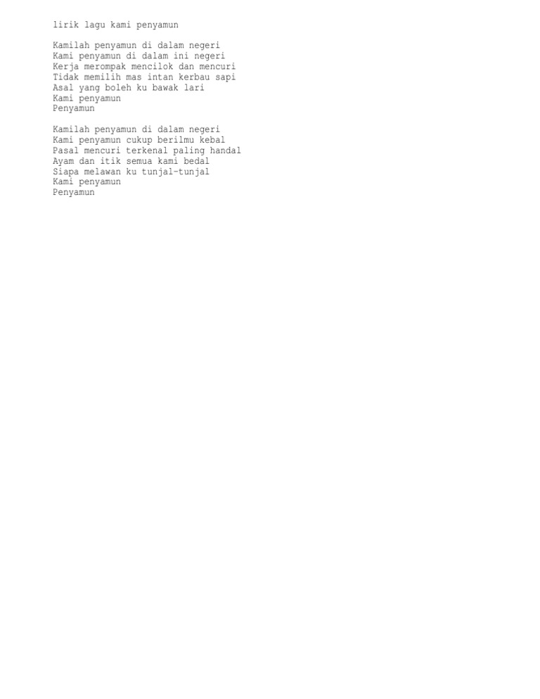 Lirik Lagu Kami Penyamun Pdf