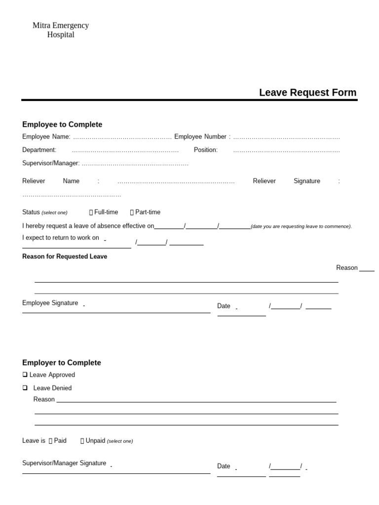 Mitra Hospital Leave Request Form | PDF