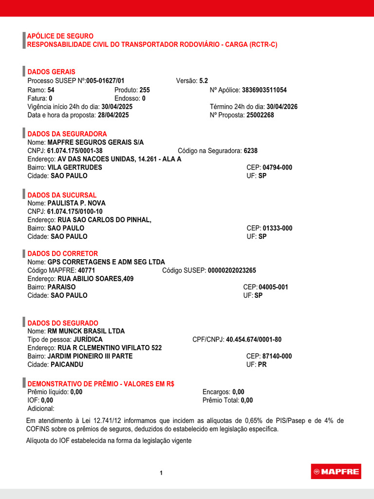 Apólice RCTR-C: Seguro Transportador | PDF | Seguro | Brasil