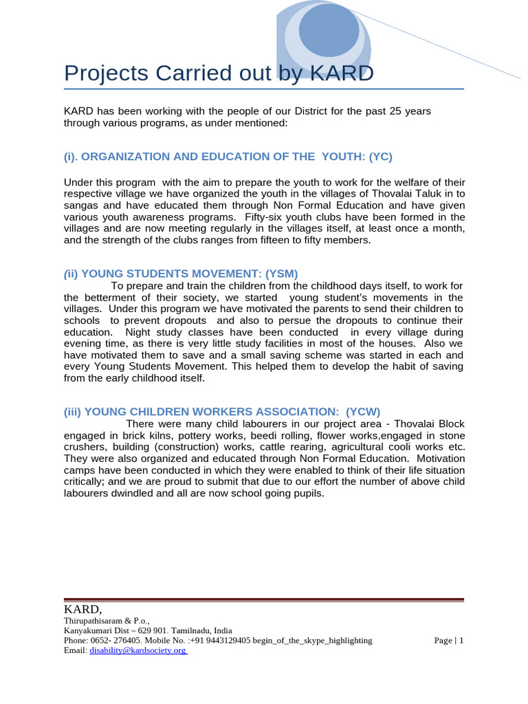 Projects Carried Out by Kar D | PDF