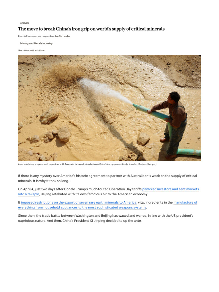 The Move To Break China's Iron Grip On World's Supply of Critical ...