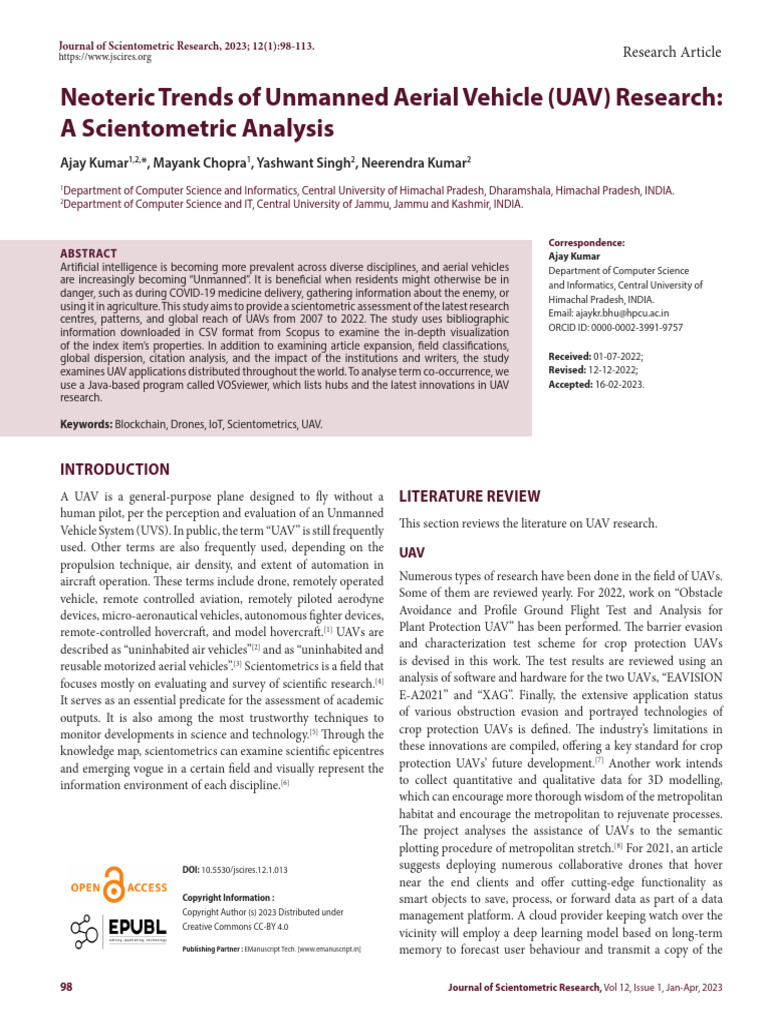 Neoteric Trends of Unmanned Aerial Vehicle (UAV) Research: A ...