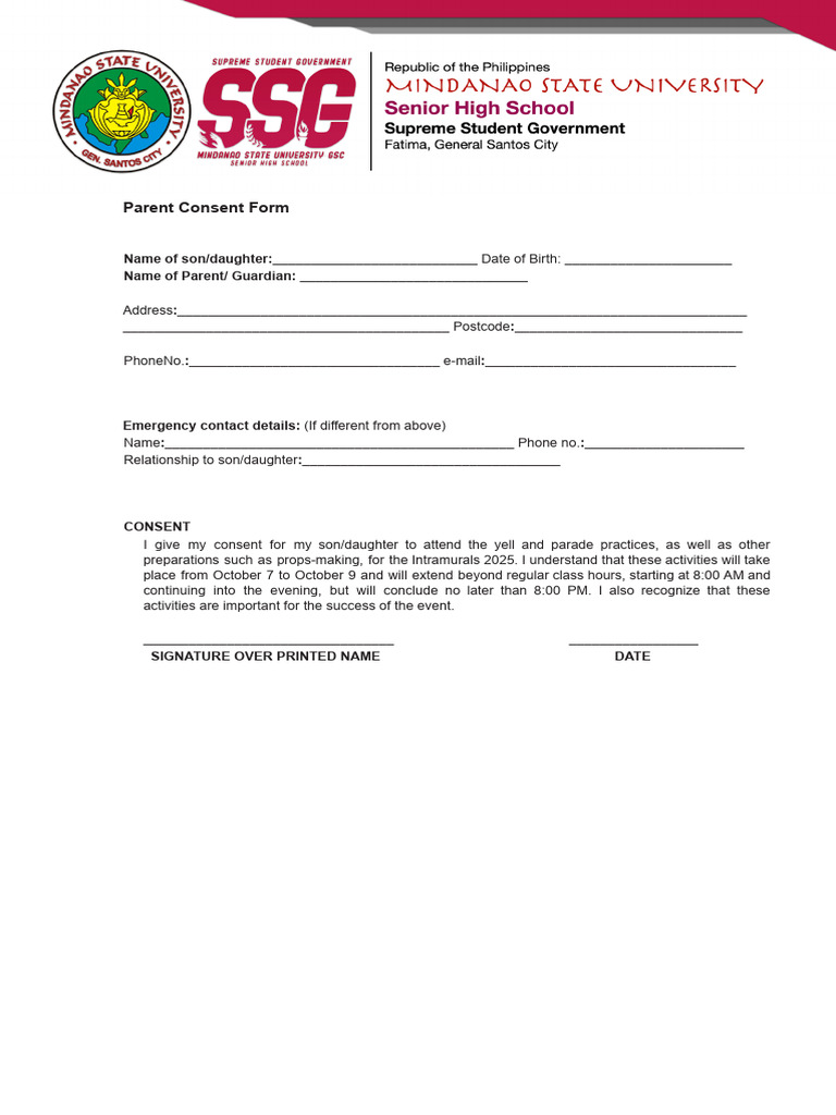 Parent Consent Form for Intramurals 2025 | PDF