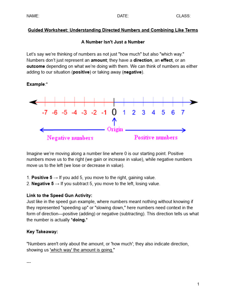 Understanding Directed Numbers & Terms | PDF | Numbers | Subtraction