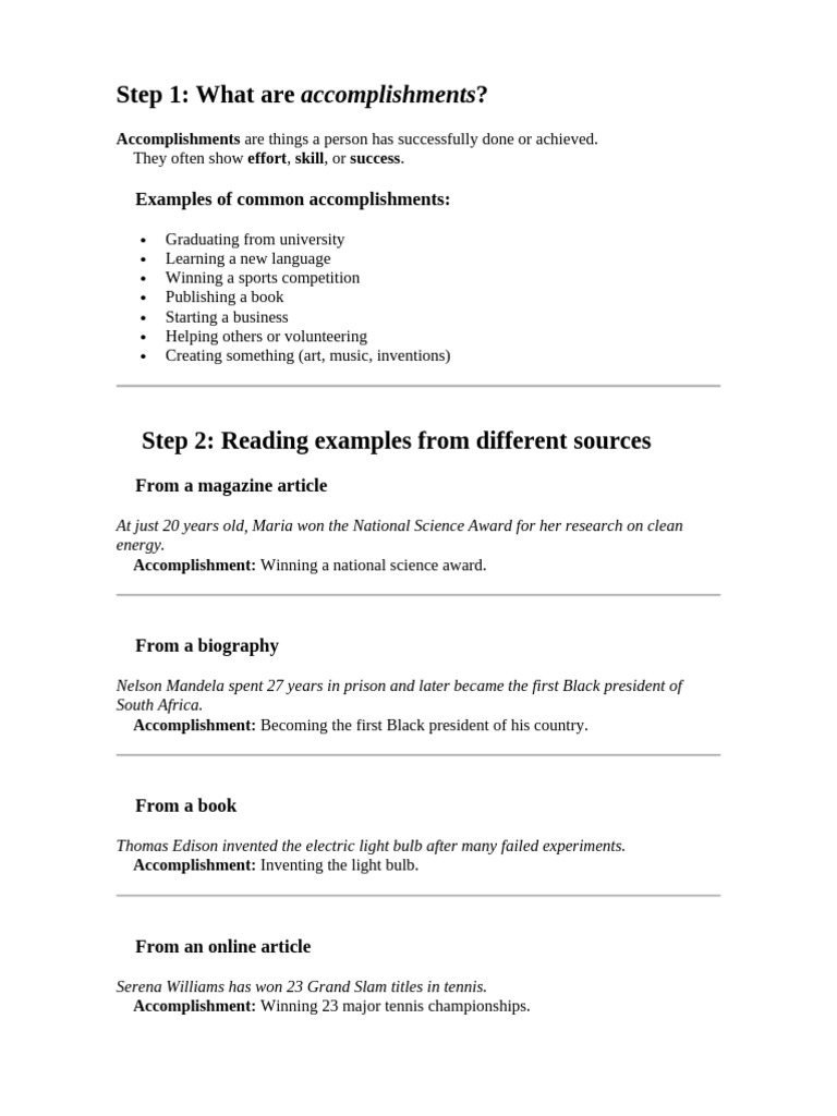 Understanding Personal Accomplishments | PDF
