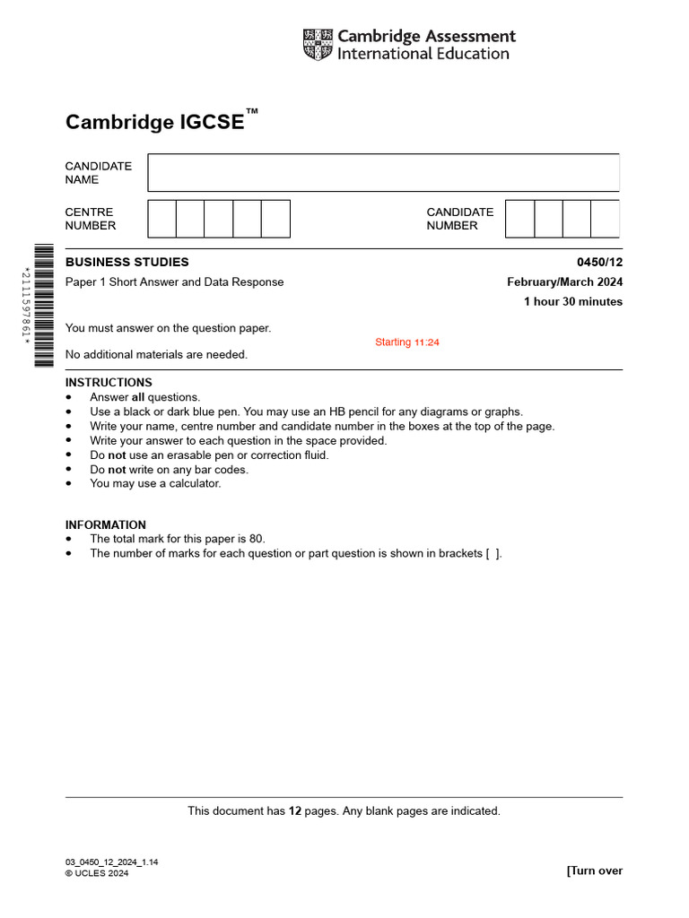 Cambridge IGCSE Business Studies Paper 1 | PDF | Recruitment | Recession
