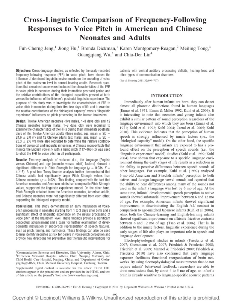 Cross-Linguistic Comparison of Frequency-Following Responses To Voice ...