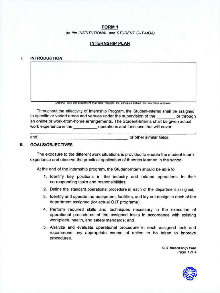 Internship Plan for Student Interns | PDF