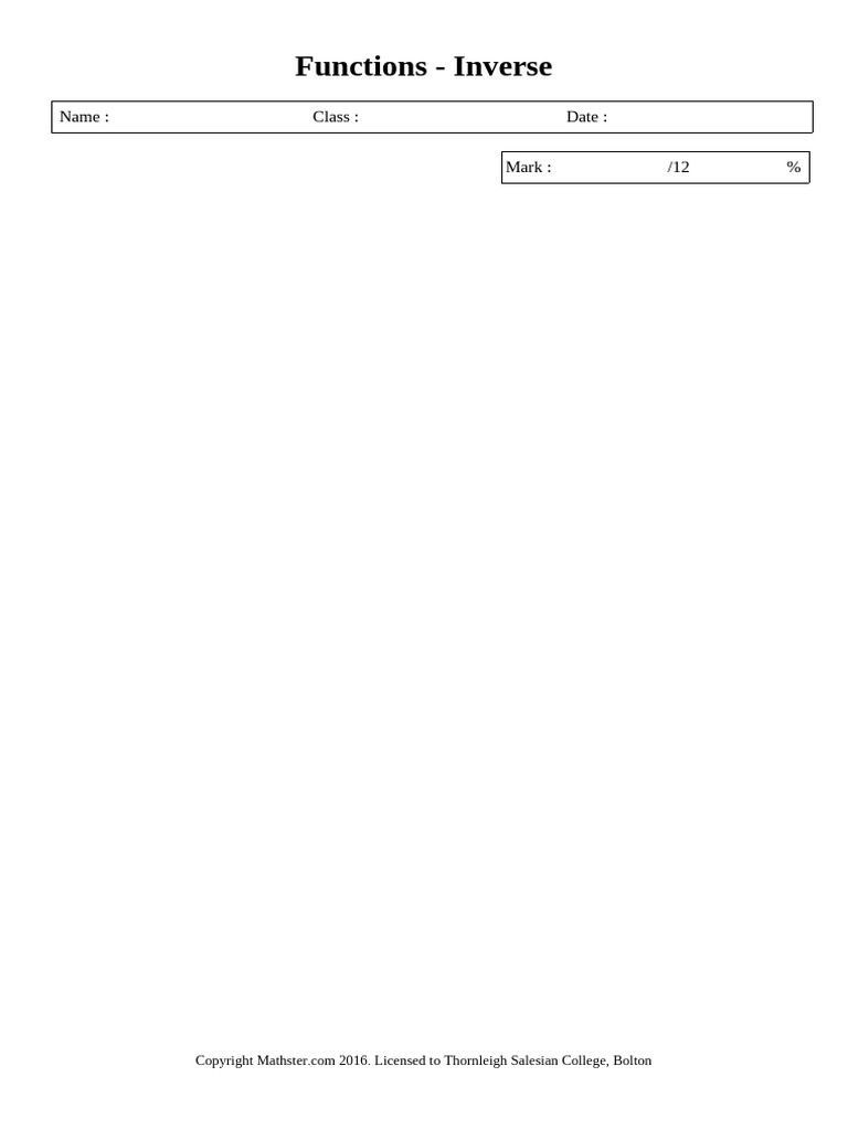 Inverse Functions Worksheet | PDF