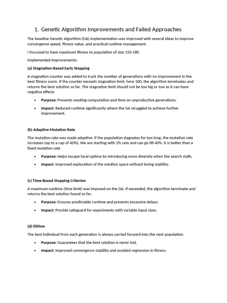 Genetic Algorithm Improvements and Failed Approaches | PDF | Genetic ...