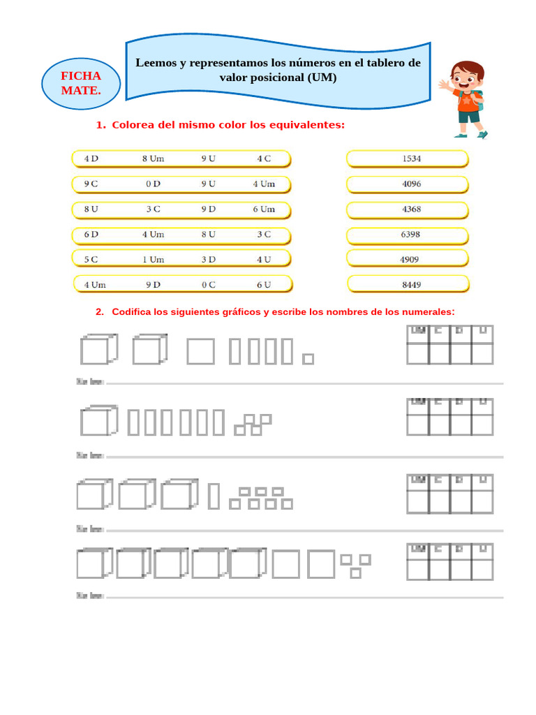Ficha Mart 2 Mate Leemos y Representamos Numeros Hasta La Um | PDF