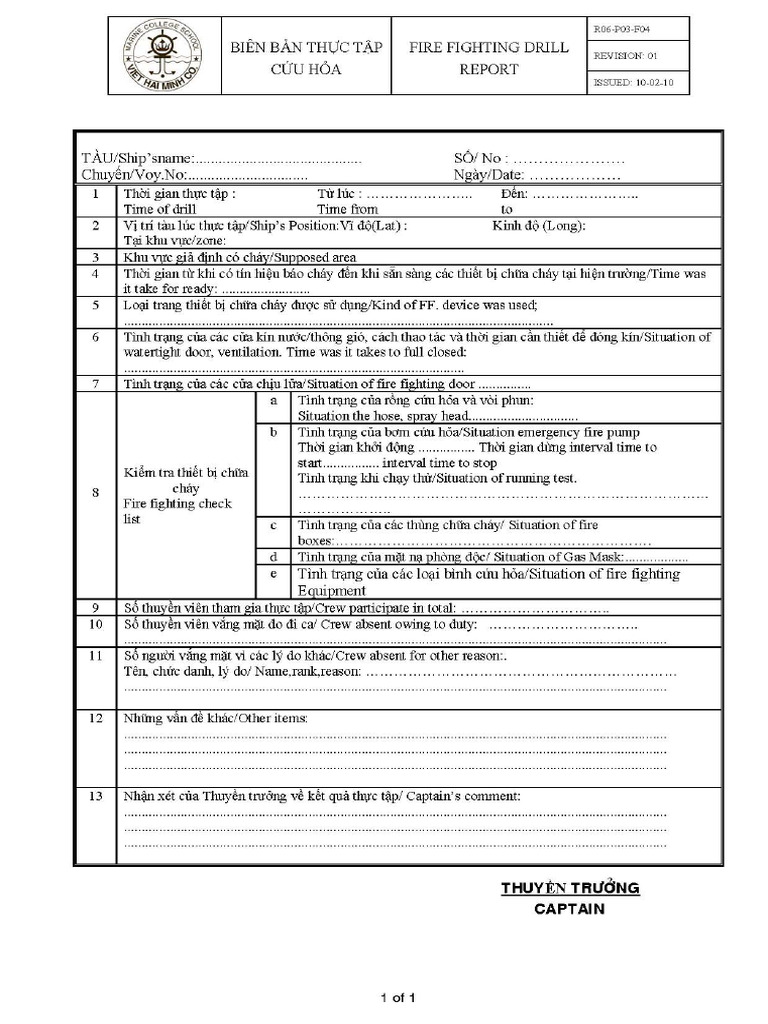 r06-p03-f04 Fire Fighting Drill Report | PDF