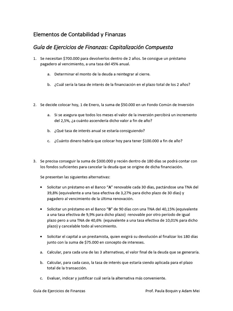 Ejercicios Prácticos de Finanzas y Contabilidad | PDF | Bancos | Tasas ...