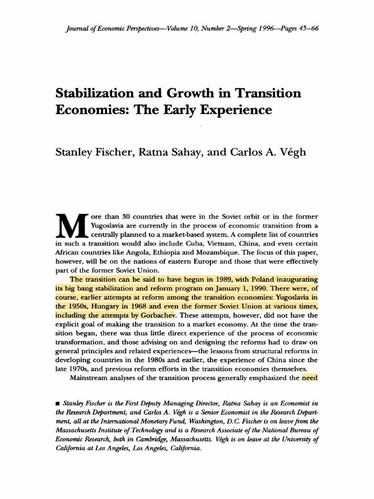 Végh Et Al 2011 Stabilization and Growth in Transition Economies The ...