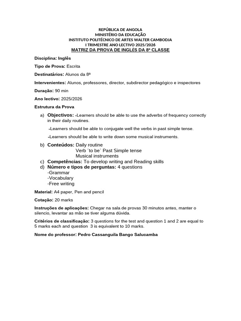 8th Grade English Exam Structure 2025 | PDF | Semantic Units | Languages