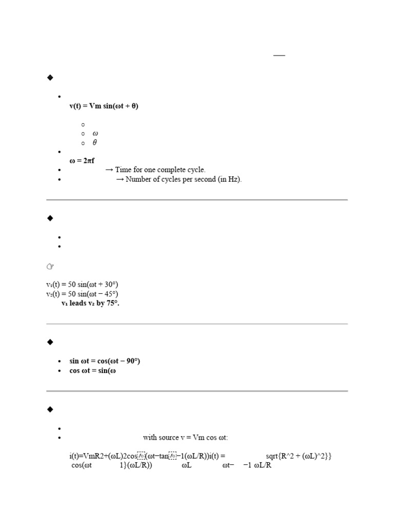 Sinusoidal Steady-State Analysis Notes | PDF | Electrical Impedance ...