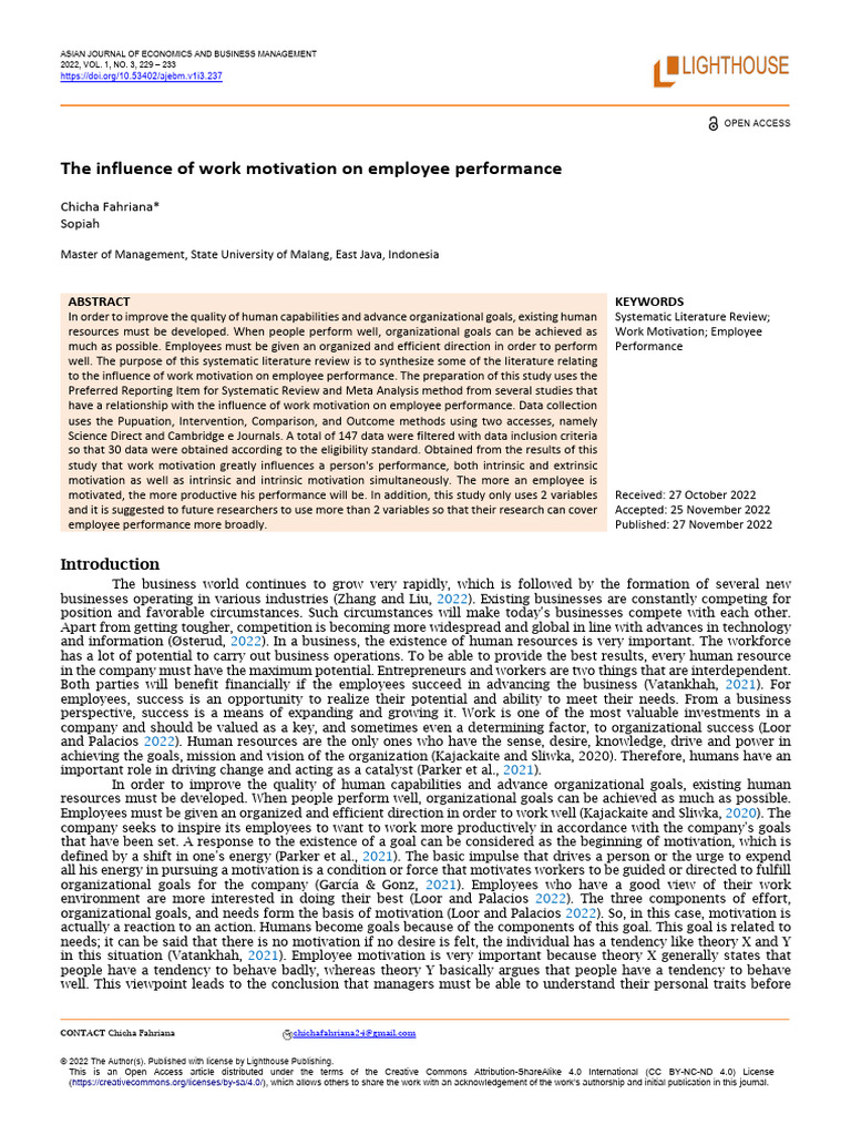 Work Motivation's Impact on Employee Performance | PDF | Motivation ...