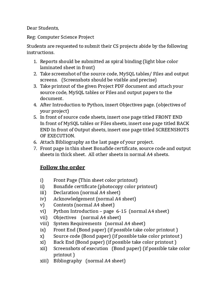 CS Project Submission Guidelines | PDF