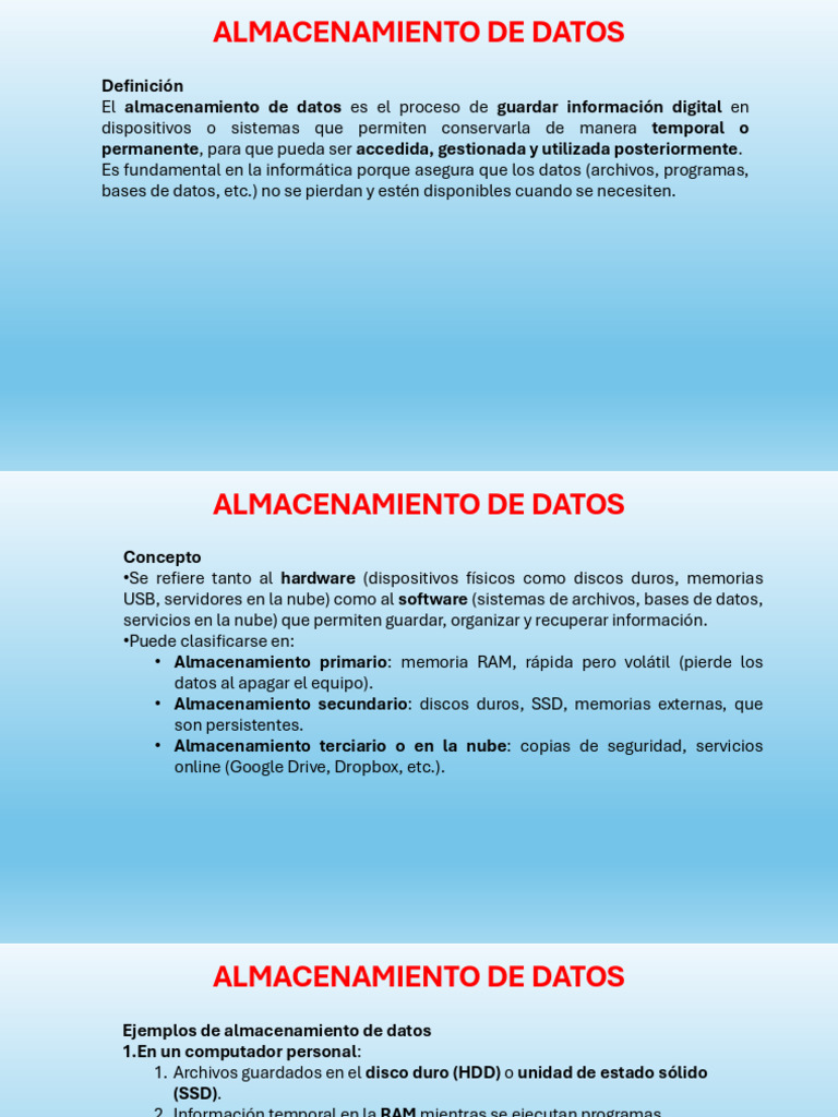 Tipos y Ejemplos de Almacenamiento de Datos | PDF | Almacenamiento de ...