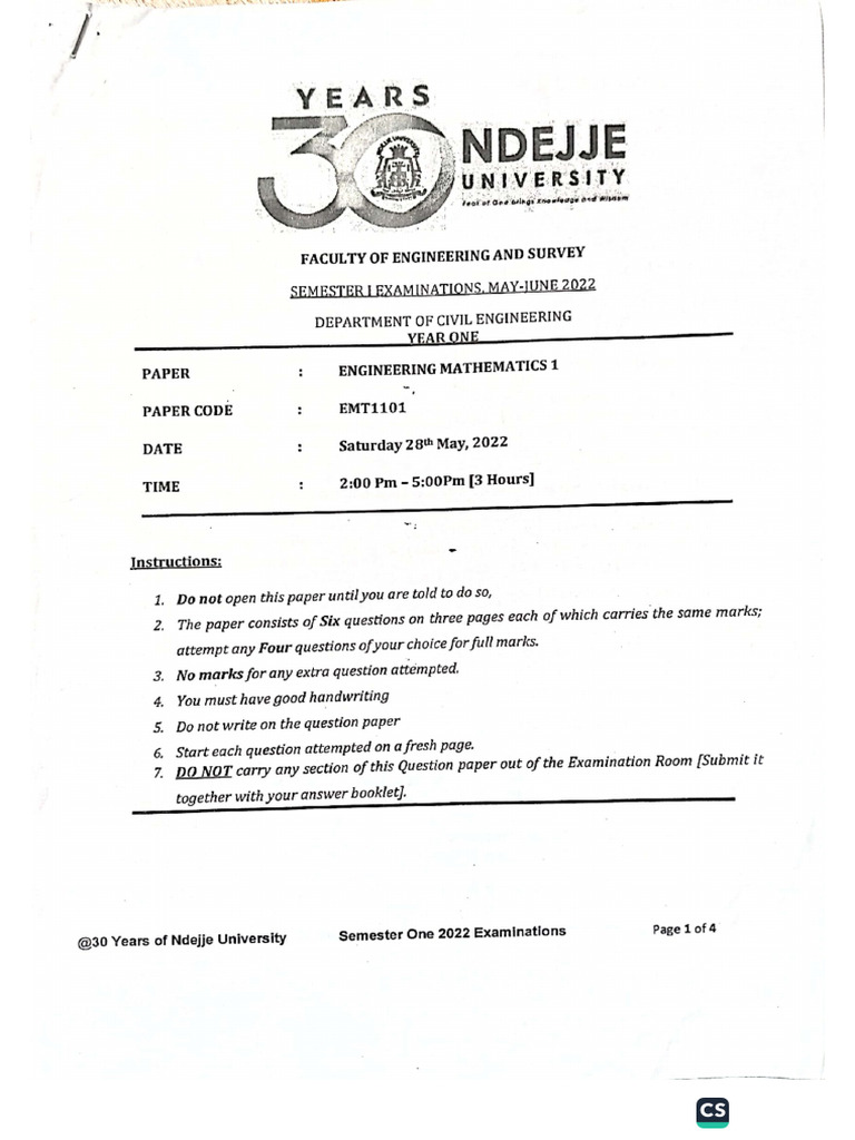 EMT1101Math Past Papers | PDF