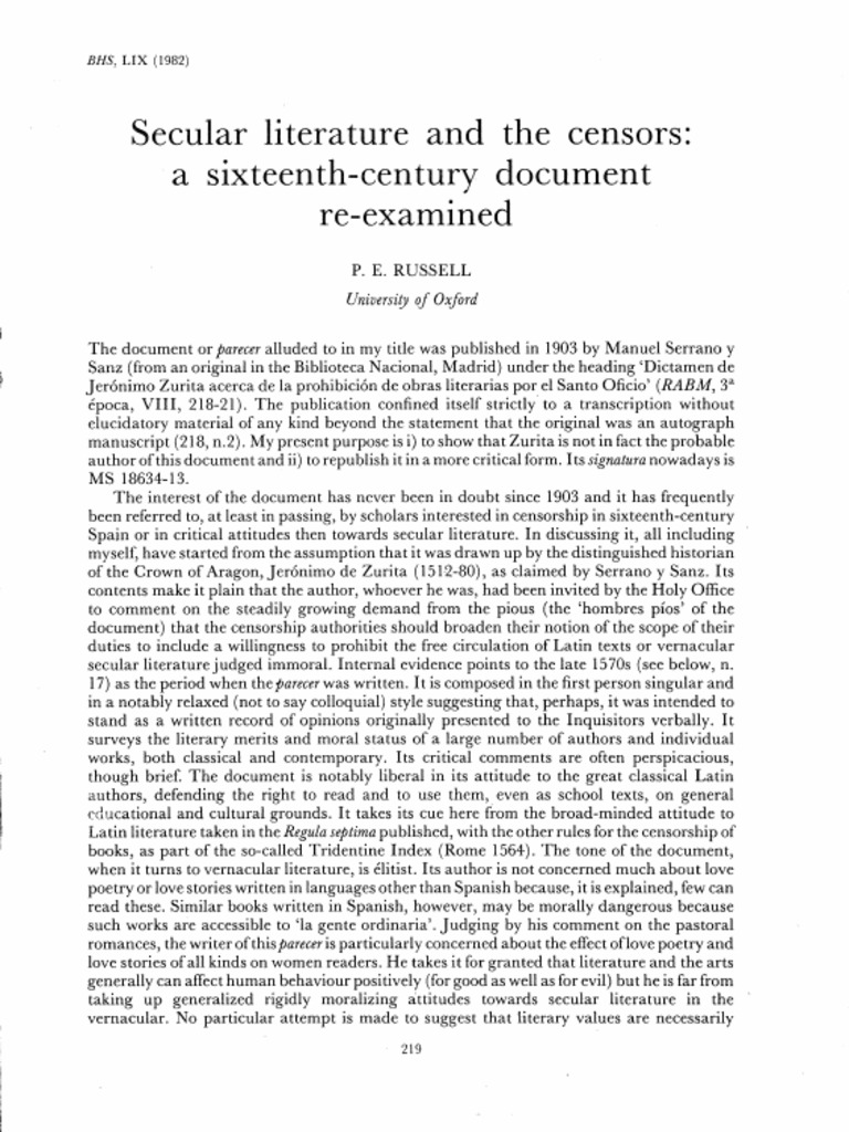 Russell - Secular Literature and The Censors - 1982 - Artículo | PDF ...