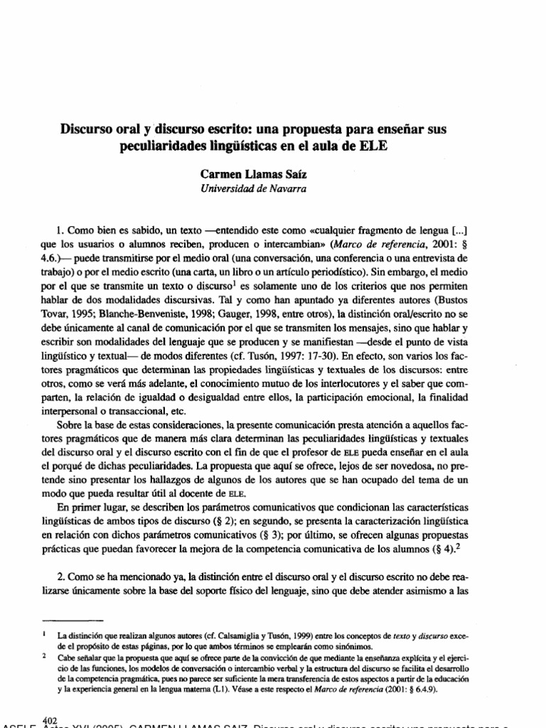 Discurso Oral Y Discurso Escrito Oracion Linguistica Comunicacion
