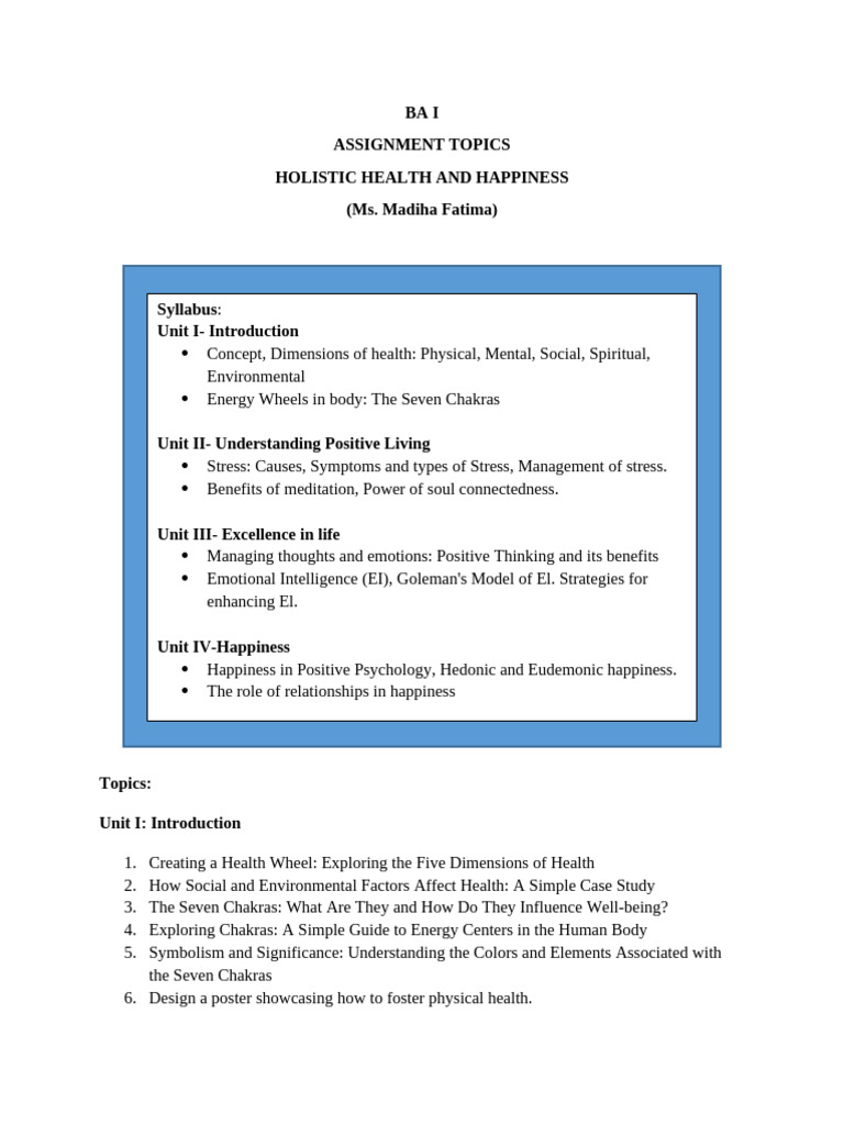 Holistic Assignment Topics (Group A) | PDF | Happiness | Hedonism