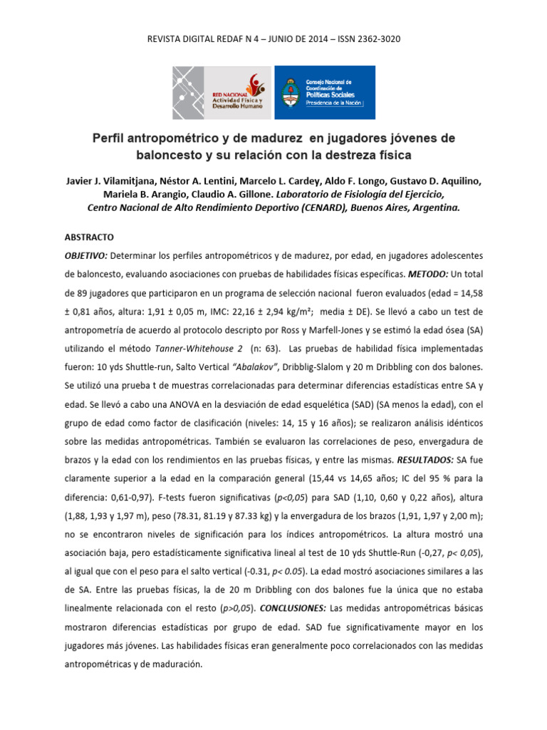 Perfil Antropometricoy Destreza Faica 2014 | PDF | Análisis de ...