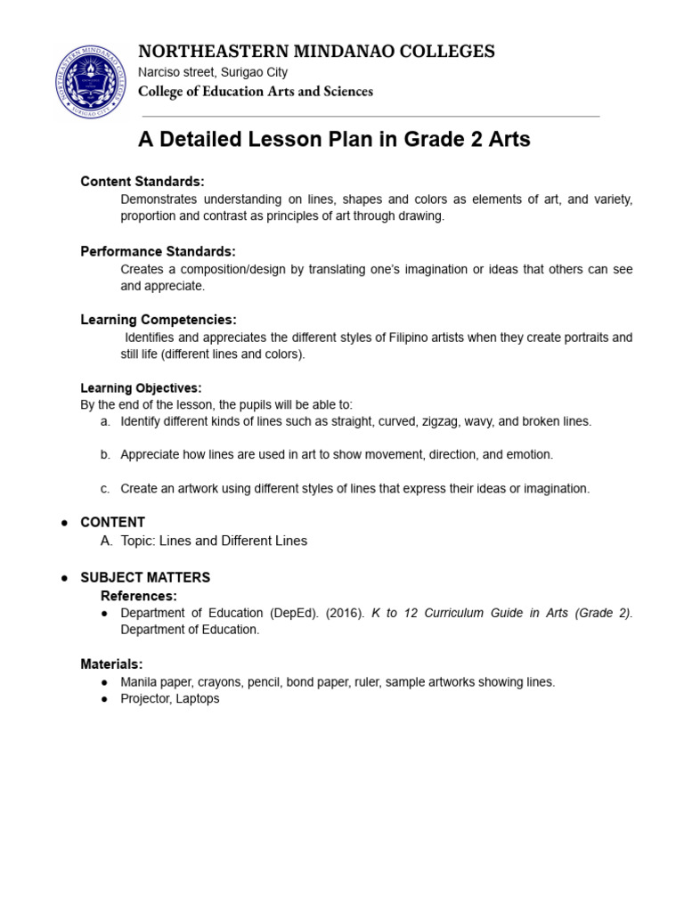 GRADE 2 ARTS 4a's Lesson Plan | PDF | Lord's Prayer