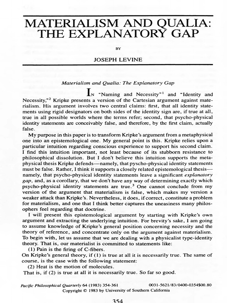 Materialism and Qualia Explained | PDF | Qualia | Cognitive Science