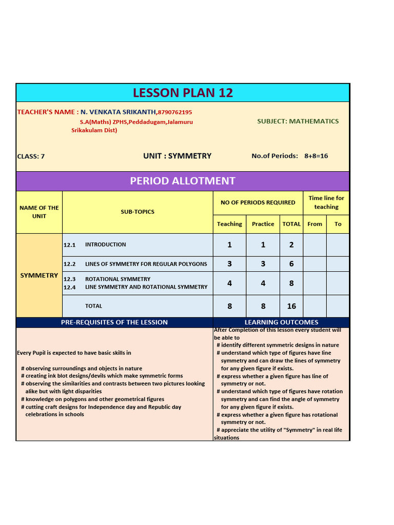 Symmetry Lesson Plan for 7th Grade | PDF | Teachers | Symmetry