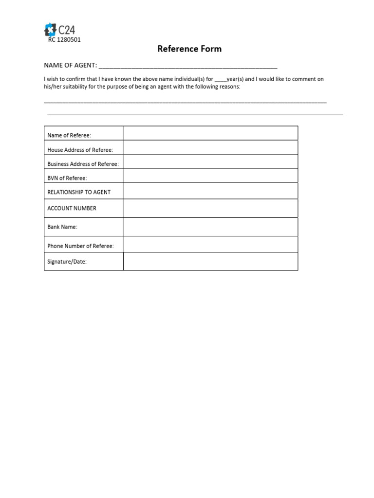 Cpay Agent Reference Form | PDF