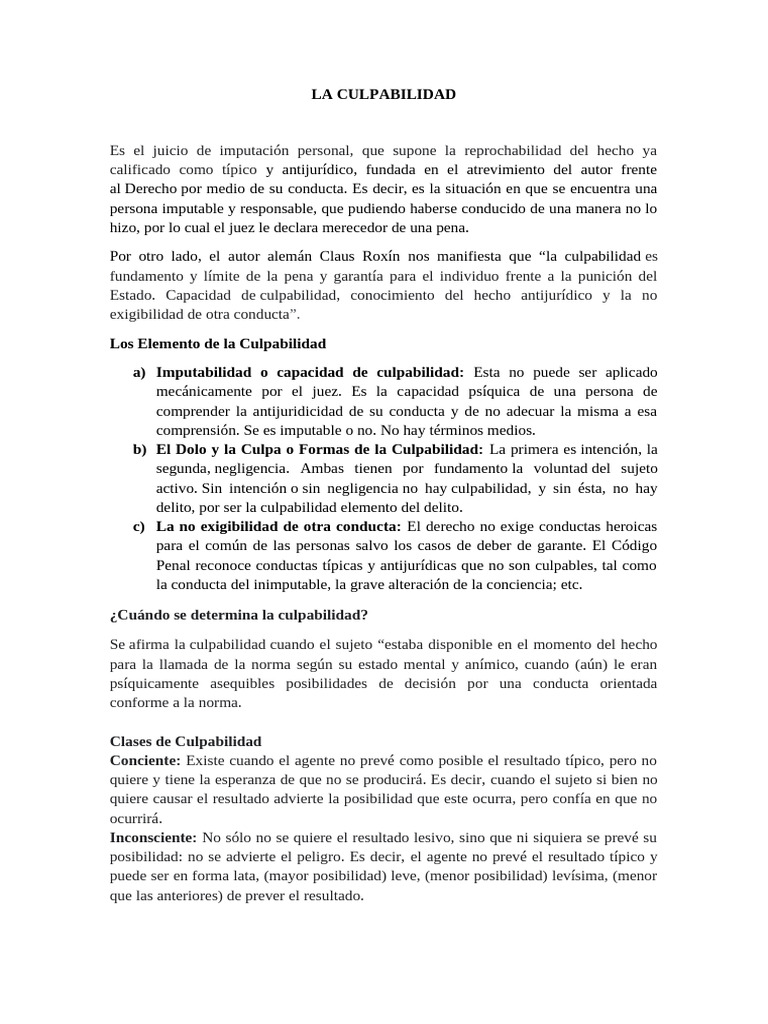 Definicion de La Culpabilidad | PDF | Crímenes | Crimen y violencia