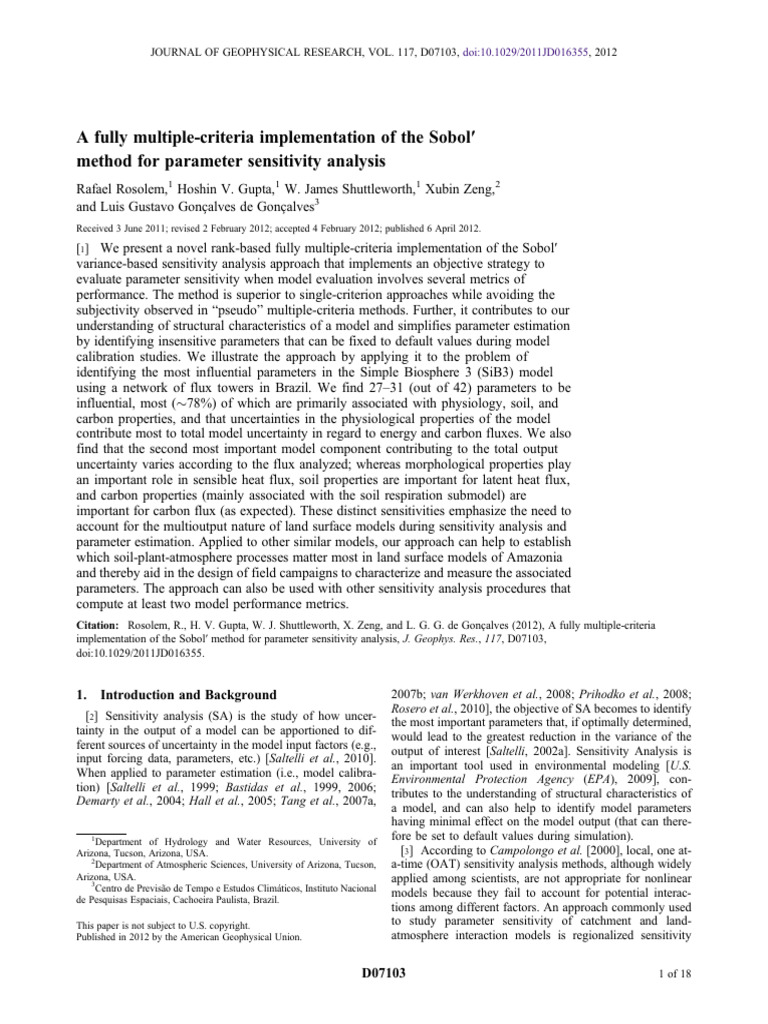 Sobol′ Method for Parameter Sensitivity Analysis | PDF | Sensitivity ...